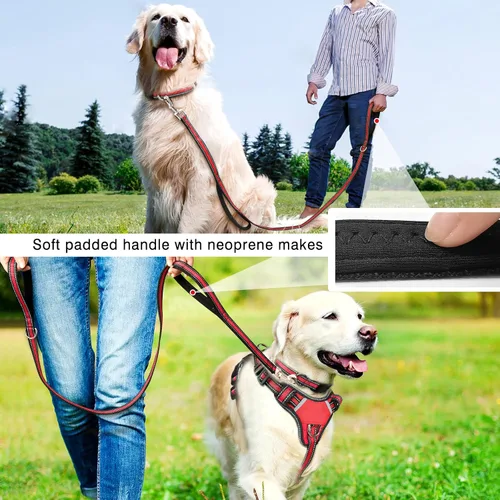 Miniatura 6 de WINSEE - Juego de arnés, collar y correa para mascotas, todo en uno, arnés reflectante para perros sin tirones con hebillas ajustables para Rojo