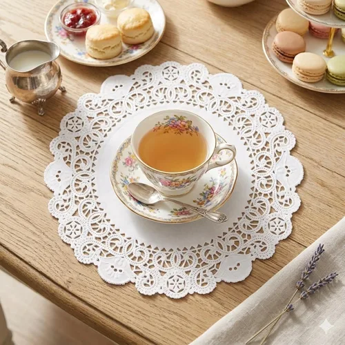 Miniatura 2 de Paquete de 100 tapices de encaje de papel blanco de 10 pulgadas, redondos, desechables, para pasteles, pasteles, aperitivos, bodas y decoración