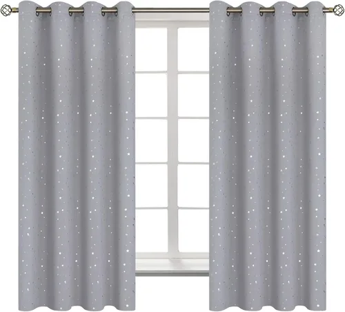Miniatura 65 de BGment Cortinas opacas para dormitorio infantil, con aislamiento térmico, con ojales, estampado de estrellas plateadas, cortinas para oscurecer