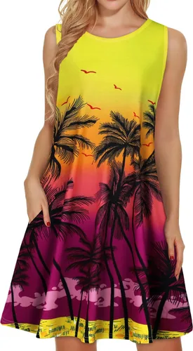 Miniatura 10 de elescat Vestidos de verano para mujer 2025, vestido casual de playa sin mangas con estampado floral, tipo camiseta, suelto y con bolsillos