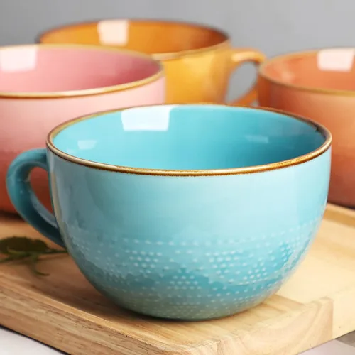 Miniatura 5 de Disoza Taza de Café Grande Violeta de 24 Onzas Taza de Sopa de Gran Tamaño Porcelana 700 ML Taza de Té XXL Cuencos de Cereales Taza de Sopa Ramen