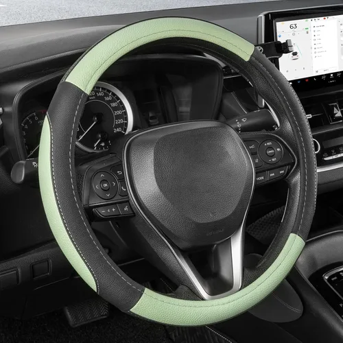 Miniatura 13 de SEG Direct Funda para volante de automóvil, tamaño mediano estándar de 14 1/2-15 pulgadas, embalaje no plegable, resistente, antideslizante, cuero