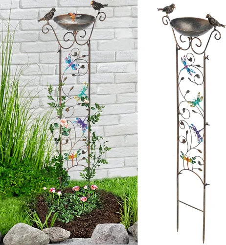 LEWIS&WAYNE Enrejado de Jardín para Aves al Aire Libre, 40 Pulgadas de Hierro Antiguo, Enrejado Decorativo para Plantas de Jardín con Libélula y