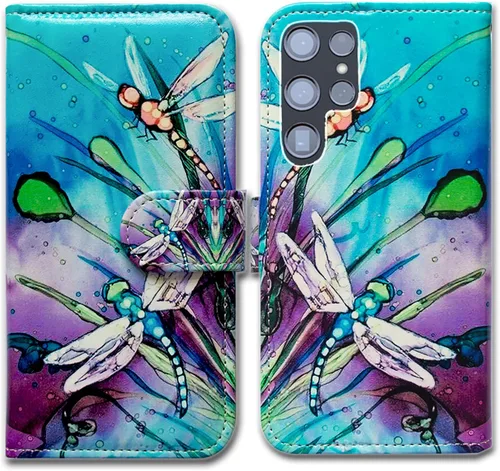 Bcov Funda para Galaxy S22 Ultra, linda libélula de cuero con tapa para teléfono con ranura para tarjetas, soporte para Samsung Galaxy S22 Ultra 5G