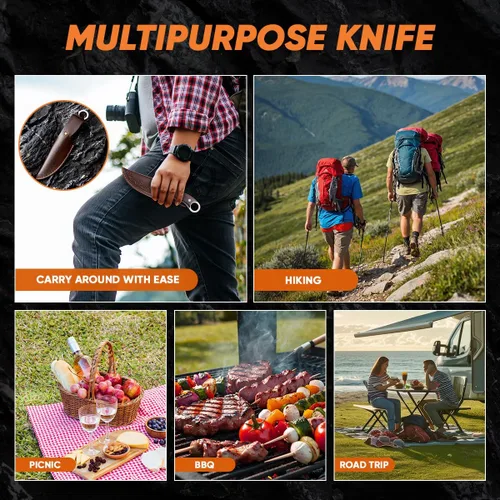 Miniatura 2 de Cuchillos de hoja fija con funda, cuchillos de caza de 8.5 pulgadas, cuchillos de supervivencia de espiga completa, cuchillos de caza de hoja fija