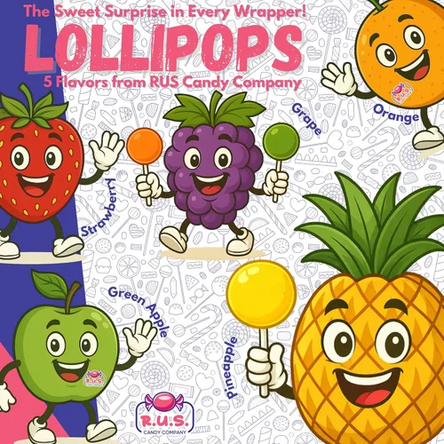 Miniatura 5 de RUS Candy Company - Paletas surtidas con sabor a fruta – Chupones envueltos individualmente a granel para niños – 40 paletas de caramelo – Paquete