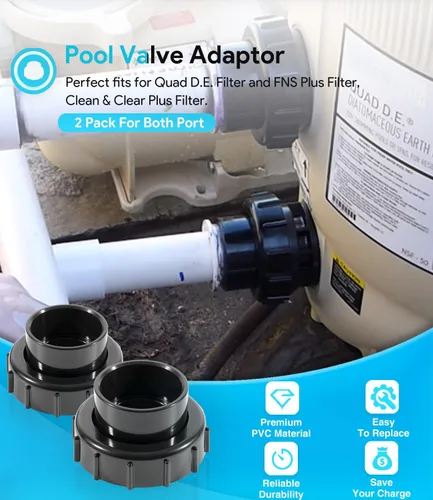 Miniatura 3 de sixcow 2 Pack 270100 Kit de Reemplazo de Adaptador de Válvula de Piscina Negra para Filtro Quad D.E., Filtro FNS Plus, Filtro Clean & Clear Plus