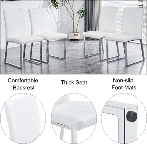 Miniatura 7 de Juego de mesa de comedor moderno de 67 pulgadas para 6, juego de mesa de cocina blanca, juego de mesa de comedor de lujo con mesa de mármol