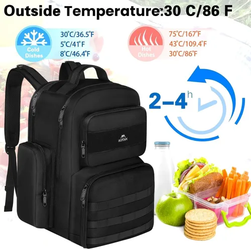 Miniatura 4 de MATEIN Mochila de almuerzo para hombres de trabajo, mochila táctica de 15.6 pulgadas con compartimento para el almuerzo, mochilas grandes para Negro