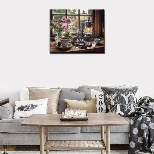 Miniatura 4 de Kits de pintura por números para adultos principiantes, pintura al óleo sobre lienzo de 16 x 20 pulgadas, lámpara de flores y óleo, pigmento 4-Art-06