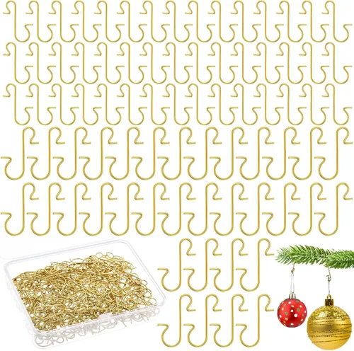 Hotop 200 ganchos dorados para adornos de Navidad, 1.18 pulgadas, 1.57 pulgadas, ganchos de alambre de metal para árbol de Navidad con caja de