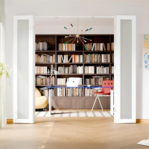 Miniatura 24 de Puerta plegable de 180 grados, para aberturas de 30 ″ x 80 ″, puerta plegable esmerilada blanca 3-Lite con bisagras, juego de herrajes para puertas