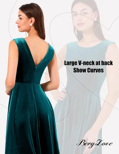 Miniatura 4 de BeryLove Women's Velvet Formal Dresses A-line Flowy Midi Dresses Sleeveless Wedding Guest Evening Party Cocktail Dresses