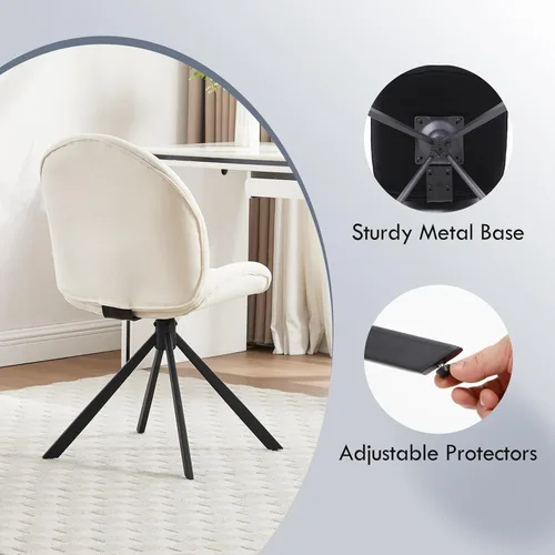 Miniatura 4 de Silla de oficina giratoria de terciopelo sin ruedas, pequeña y cómoda silla de escritorio sin brazos de mediados de siglo, bonita silla giratoria