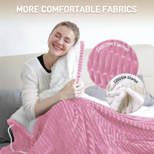 Miniatura 3 de Manta térmica – Manta eléctrica tamaño Queen de 84 x 90 pulgadas, manta térmica de franela suave con 10 ajustes de tiempo, 6 ajustes de calor, Rosa