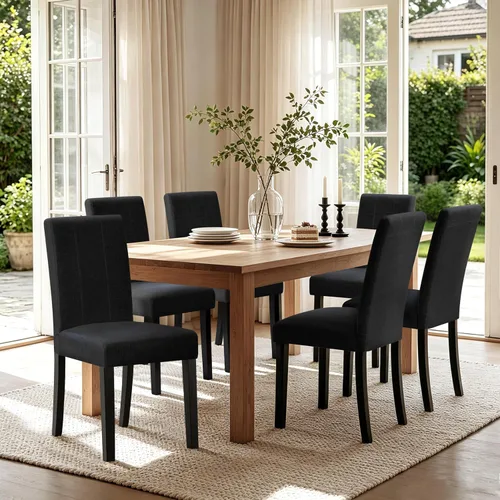 Miniatura 18 de CHUN YI Juego de 4 sillas de comedor tapizadas de piel sintética con ribete de cabeza de clavo y patas de madera, sillas laterales Parsons modernas