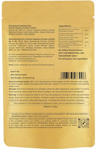 Miniatura 2 de CARMEL ORGANICS Limpiador de cabello a base de hierbas (8 onzas), mezcla única de soapnut, shikakai, amla y aloevera en polvo, 100% natural, sin
