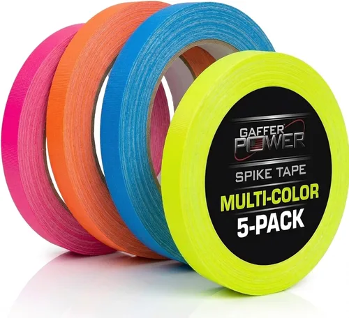 Gaffer Power Spike Tape | Cinta Gaffer fabricada con orgullo en los Estados Unidos | 5 colores brillantes de cinta de neón | Marcado de teatro,