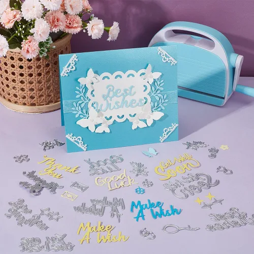 Miniatura 7 de INFUNLY 15 piezas troqueladas de palabras para hacer tarjetas, bendición, palabra, troqueles de corte de metal, felicitaciones, troquelados, feliz