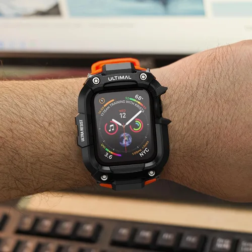 Miniatura 55 de ULTIMAL - Correa resistente con estuche para Apple Watch de 44 mm, correa protectora a prueba de golpes de grado militar para hombres, correa