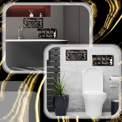 Miniatura 7 de Jetec 2 Piezas Decoración de Pared de Baño, Reglas del Baño, Arte de Pared con Flores, Letreros de Baño Divertidos, Decoración Rústica de Baño