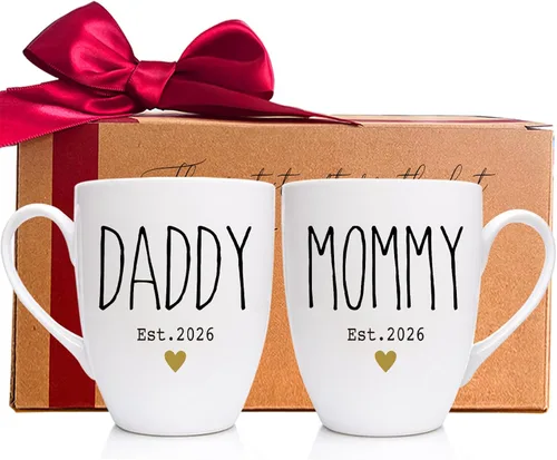 Tazas de café para mamá y papá, regalos para nuevos padres 2026, juego de tazas para mamá y papá, perfecto para futuros padres y padres primerizos,