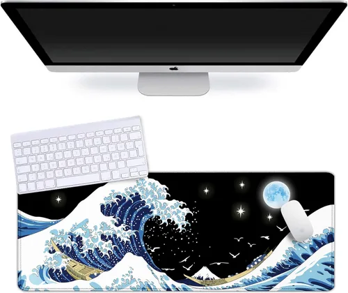 Miniatura 2 de Alfombrilla de mouse japonesa para juegos de olas marinas extendida, tamaño XXL, alfombrilla de escritorio grande de 31.06 x 11.8 pulgadas, para Sea