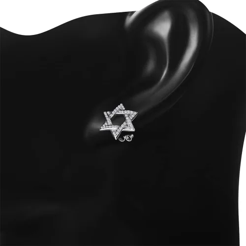 Miniatura 4 de Aretes de plata de ley 925 con circonita cúbica con estrella judía de David para mujer y niña