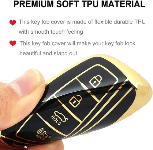 Miniatura 7 de Funda para llavero Hyundai con llavero de TPU suave para llave de automóvil, compatible con Hyundai Santa Fe Genesis Equus Azera (negro)