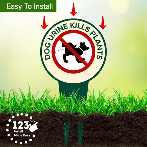 Miniatura 5 de Cartel de orina de perro mata plantas, letrero con texto en inglés «Please Curb Your Dog», 7 x 13 pulgadas, estacas integradas de alta resistencia