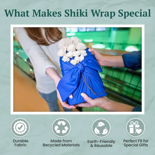 Miniatura 4 de SHIKIWRAP Envoltura de regalo de tela reutilizable – Pequeño 18 pulgadas azul profundo ecológico reversible, envoltura de tela Furoshiki elástica