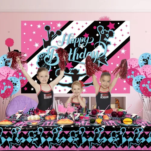 Miniatura 7 de Decoración de fiesta de porristas, paquetes de suministros para fiesta de cumpleaños de porristas, suministros de fiesta de gimnasia, incluye fondo