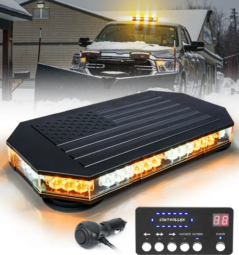 Miniatura 10 de LUMENIX - Barra de luces estroboscópicas LED de 42 luces ámbar para techo, montaje magnético, luz de advertencia de emergencia, tráfico intermitente