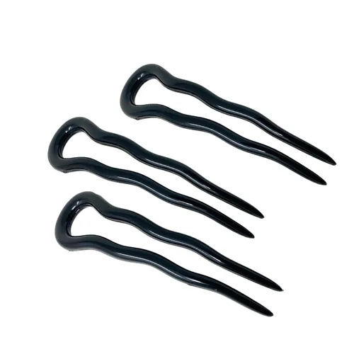 Parcelona Juego de 3 horquillas de celuloide ondulado en forma de U para el cabello, estilo moño para mujer, a la moda, flexible, duradero, para