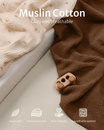 Miniatura 2 de Blissful Diary Sábanas de moisés de muselina para bebés, niñas y niños, de algodón suave bohemio, ajustadas para colchón rectangular ovalado de Sol