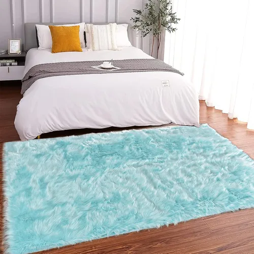 Miniatura 79 de Latepis - Tapete rectangular de piel sintética tipo lana de oveja suave, esponjosa y lavable para sala de estar, dormitorio, sala de juegos o Blanco
