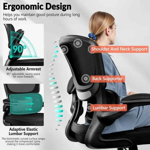 Miniatura 4 de BESTFAIR Silla de oficina ergonómica, silla de escritorio de malla transpirable cómoda con soporte lumbar, silla de computadora, silla de escritorio