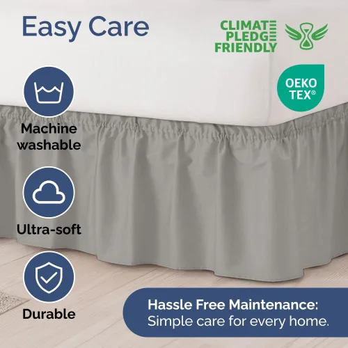 Miniatura 6 de Falda de cama envolvente con volantes, color gris claro, para camas de tamaño King con altura de 30 cm CGK Linens - Falda de cama plisada con tela
