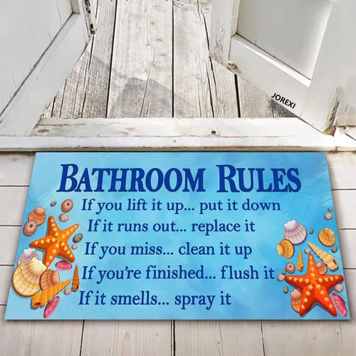 Miniatura 2 de Decoración de baño de playa, tapete con reglas de baño, diseño de estrella de mar de mar, bienvenida, porche, patio, garaje, decoración de área