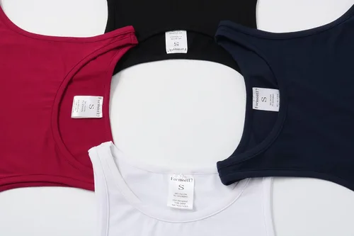 Miniatura 6 de Formeet17 4 piezas de camiseta corta básica sin mangas para mujer, cuello redondo