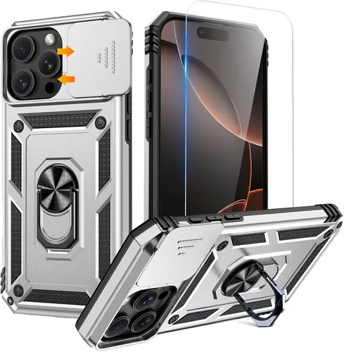 Miniatura 30 de Goton Funda para iPhone 14 Plus con Protector de Pantalla - Funda con Cubierta Deslizante para Cámara con Soporte de Anillo, Resistente de Grado