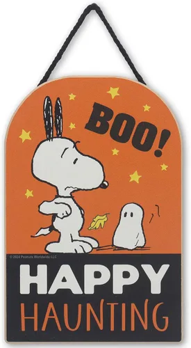 Miniatura 16 de Peanuts Snoopy Jack-O-Lantern - Guirnalda de Halloween colgante de madera para decoración de pared, divertido letrero de Snoopy para el hogar Naranja