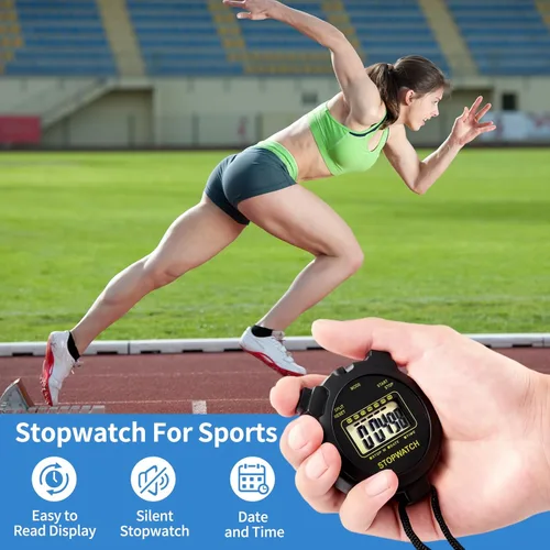 Miniatura 2 de Cronómetro digital con temporizador de pantalla grande con reloj y fecha, sin función de alarma, cronómetros simples para entrenadores deportivos