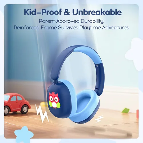 Miniatura 7 de LOBKIN - Auriculares Bluetooth para niños 6.0, auriculares inalámbricos sobre la oreja para niños con micrófono, tiempo de reproducción de 55 horas