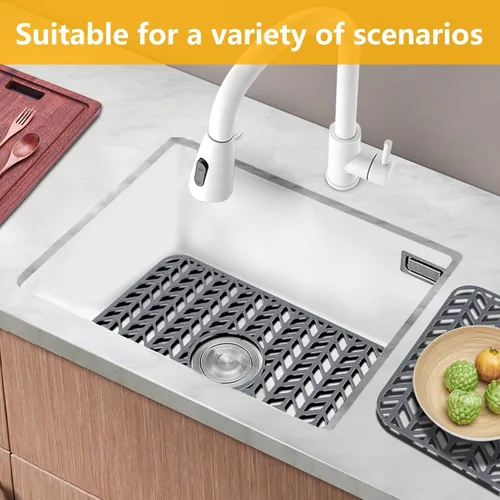 Miniatura 6 de Protectores de fregadero para fregadero de cocina de 12, 13, 16, 18, 19, 24, 26, 28, 29, 30 pulgadas, protectores de silicona para fregadero de Gris