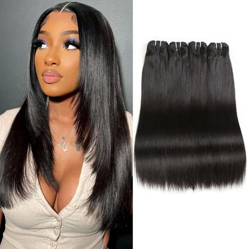 Miniatura 29 de Liang Dian Paquetes de cabello humano corto de 8 pulgadas color natural 4 paquetes 12A cabello virgen brasileño 100% cabello humano liso sin