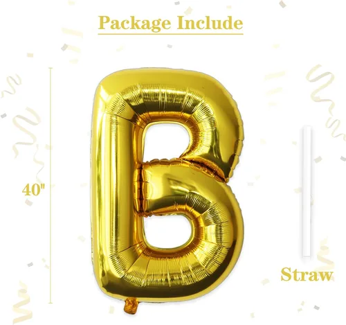 Miniatura 2 de VHUWE Globo dorado de 40 pulgadas con letra B, globos de helio de aluminio del alfabeto de Mylar de gran tamaño para fiesta de cumpleaños