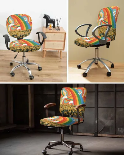Miniatura 3 de Fundas coloridas para sillas de oficina con diseño de arco iris, 2 piezas, suave, decorativo, protector para silla de escritorio, protector