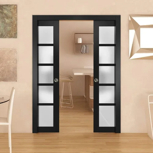 Miniatura 2 de SARTODOORS Panel de puerta de granero de losa de vidrio esmerilado de 42 x 80 pulgadas Quadro 4002 negro mate Puertas con acabado resistente