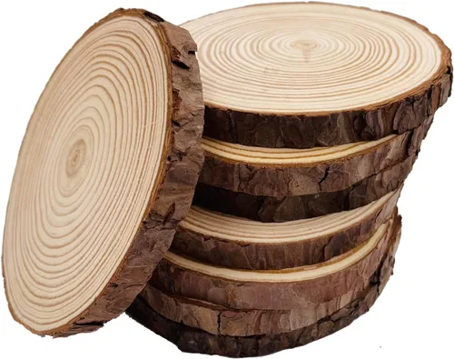 Miniatura 5 de Discos redondos naturales, rebanadas de madera rústica, 4 piezas de 8.2-9 pulgadas, kit de madera sin terminar, círculos para manualidades